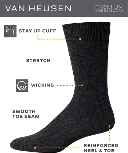 Vista 3 de Van Heusen Calcetines de vestir para hombre, paquete de 14 calcetines suaves y elásticos que absorben la humedad para hombres para uso diario