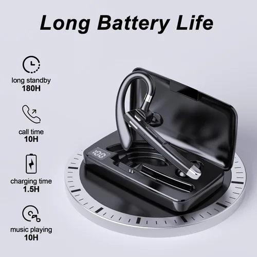 Vista 2 de Auriculares Bluetooth, auricular Bluetooth inalámbrico con funda de carga de 500 mAh, 80 horas de tiempo de conversación, auriculares manos libres