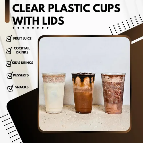 Vista 6 de Green Direct Vasos desechables de 12 onzas con tapas, vasos de plástico transparente con tapas, tazas de café helado para té Boba de burbujas, taza