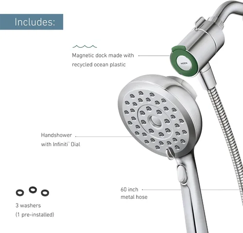 Vista 4 de Moen 220H2EP Verso - Ducha de mano con acoplamiento Magnetix, manguera de 60 pulgadas, cromo