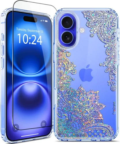 Vista 27 de Funda para iPhone 16, con protector de pantalla, linda para mujeres y niñas, funda protectora de grado militar de 10 pies para iPhone 16, funda