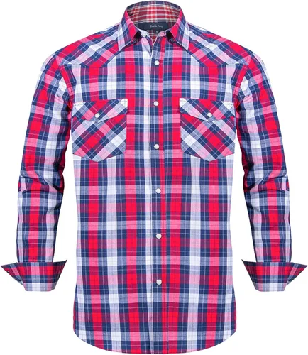 Vista 22 de Men's Western Cowboy Shirts-Long Sleeve Snap Button Plaid Shirt, Regular Fit Cotton Casual Shirt