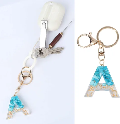 Vista 5 de NUOBESTY Llavero de resina del alfabeto con letra inicial A, colgante para llave de automóvil, adorno para bolso, bolso, color azul