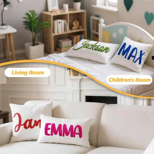 Vista 2 de Almohada Personalizada con Nombre Bordado, Monograma Personalizado Almohada Decorativa de Acento Hecha a Mano, Funda de Almohada Personalizable