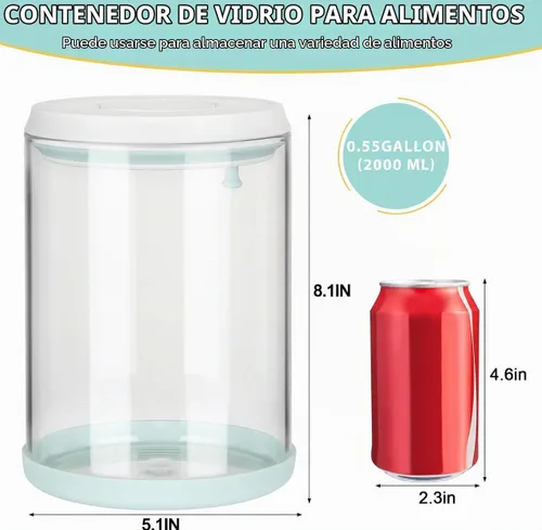 Vista 3 de POP - Tarro hermético de vidrio para alimentos con tapa, recipiente de vidrio transparente de 2.2 cuartos de galón Apertura apilable de un solo
