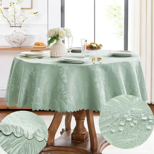 Vista 25 de Mantel Redondo Aqua Jacquard Pequeño de 40 Pulgadas, Manteles para Mesas de hasta 26" de Diámetro, Impermeable, Lavable, Sin Arrugas, Tela Suave