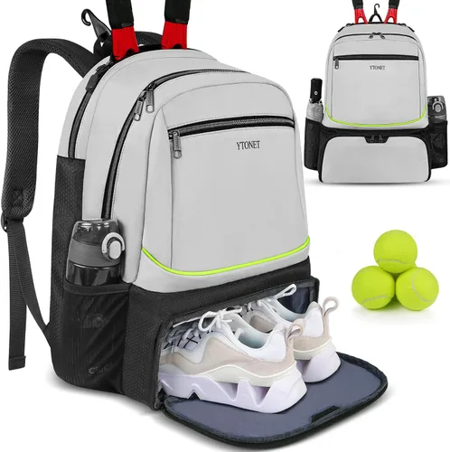 Vista 9 de Ytonet - Mochila de tenis para mujer y hombre, 2 raquetas Insulated Pocket and Ventilated Shoe Compartment, Gym Bags with Fence Hook for