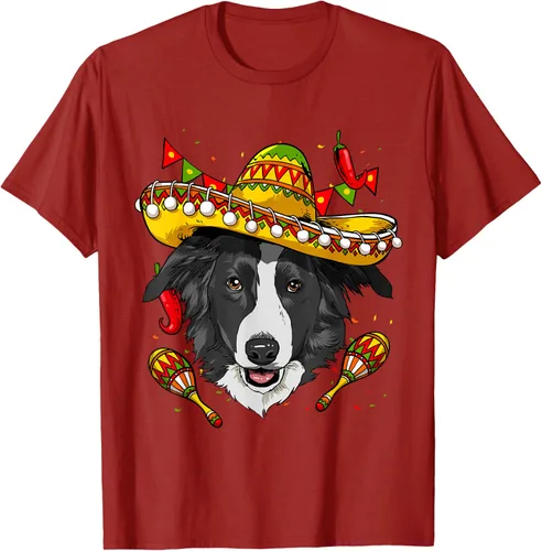 Vista 21 de Cinco de Mayo Border Collie Hombres Mujeres Niños Sombrero Camiseta Negro