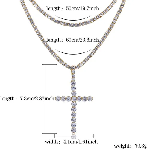 Vista 2 de JINAO Cadena de Cruz para Hombres Collar de Cruz de Oro Chapado en Oro de 14K Cadena de Cruz de Clavo Grande con Circonitas Cúbicas Colgante Joyería