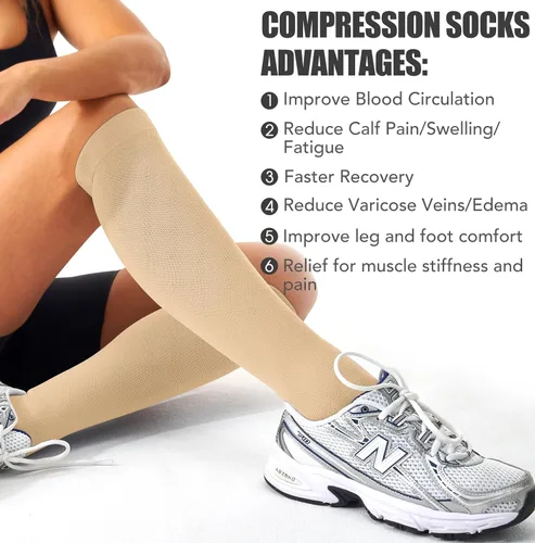 Vista 95 de Paquete de 3 pares de calcetines de compresión médica para mejorar la circulación de mujeres y hombres, para correr, hacer deporte y amamantar