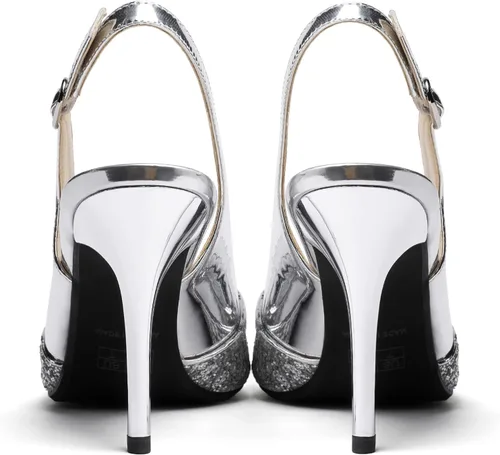 Vista 6 de SAMMITOP Zapatos de tacón alto con purpurina de charol para mujer, punta puntiaguda, zapatos de tacón alto para fiesta, boda, graduación