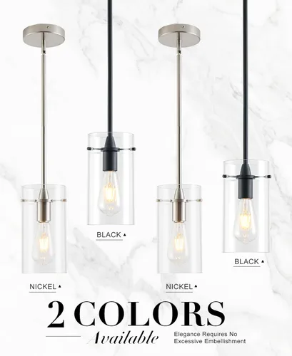 Vista 6 de Paquete de 2 luces colgantes para isla de cocina, lámparas colgantes ajustables de cristal, luces colgantes negras mate, isla de cocina, iluminación
