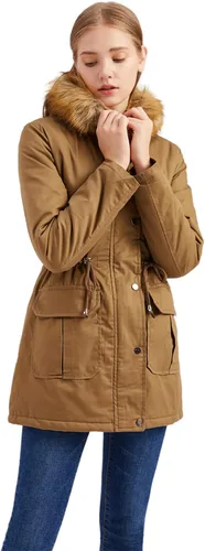 Vista 6 de DOSLAVIDA Abrigo grueso con capucha para mujer, chaqueta de invierno cálida con forro polar, chaqueta larga de algodón con capucha de pelo sintético