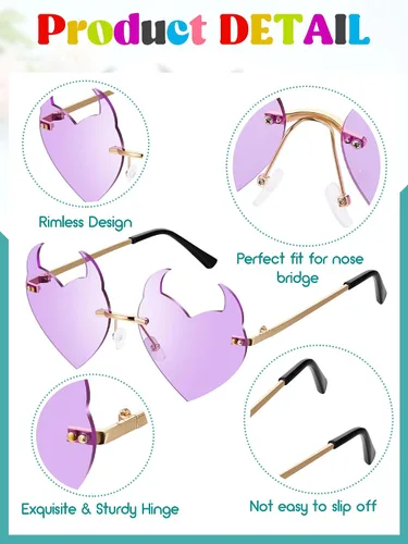 Vista 3 de 8 pares de lentes de sol de diablo sin montura de metal fino gafas de diablo lindas y divertidas gafas de sol transparentes para mujeres y hombres