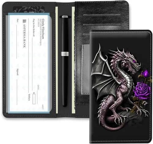 Vista 32 de RFID Blocking Checkbook Cover for Women & Men, Premium PU Leather Print Wallet for Duplicate Checks, Slim Organizer with Pen Holder, Credit Card