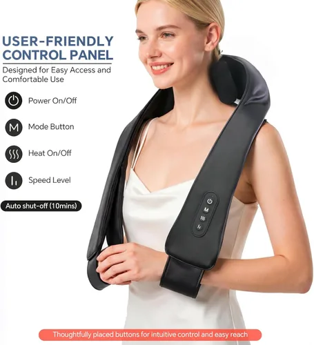 Vista 3 de Masajeador inalámbrico de cuello y hombros con calor, tejido profundo Shiatsu para aliviar el dolor, correas mejoradas portátil para viajes en casa