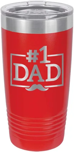 Vista 14 de NÚMERO 1 DAD-B BLUE Vaso de bebida de 20 oz con pajita Taza de viaje grabada con láser Comparar con Yeti Rambler Idea de regalo papá