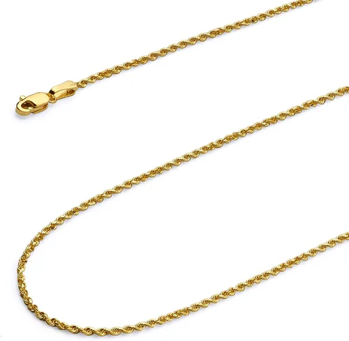Vista 7 de Collar de cadena de cuerda de corte de diamante de 14 quilates con corte de diamante macizo de 0.157 in, 0.118 in, 0.098 in, 0.079 in, 0.059 in