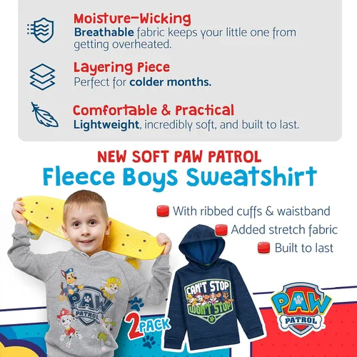 Vista 5 de Paw Patrol 2 Pack Soft Fleece Hoodies for Boys, Lightweight Graphic Pullover Sweatshirts