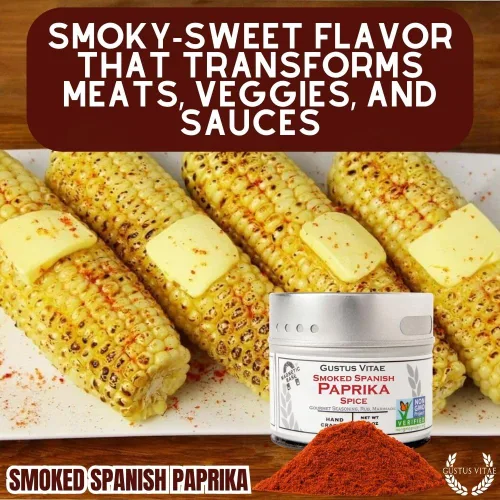 Vista 4 de Pimentón español ahumado, sin OMG, empaquetado en latas magnéticas, sostenible, cultivado en Estados Unidos, totalmente natural, no irradiado
