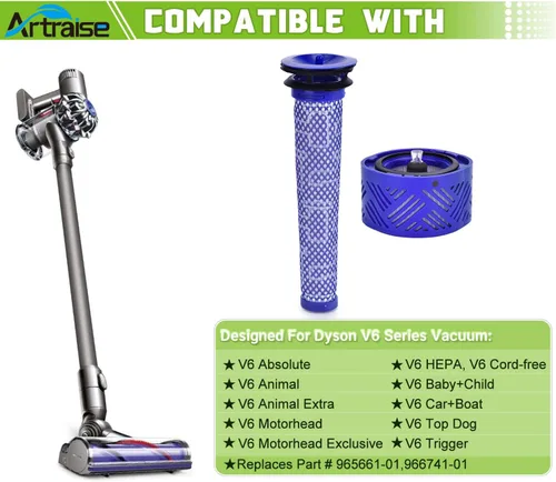 Vista 3 de Artraise Filtro de vacío de repuesto para aspiradora Dyson V6 inalámbrica/aspiradora absoluta V6, paquete de 2 filtros HEPA post y 2 prefiltros