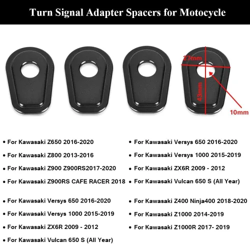 Vista 5 de 4 unids negro motocicleta adaptador de señal de giro espaciadores para Z900 Z650 Z400 Z800 Vulcan 650 S Ninja400 ZX6R V.ersys650, Libre (Free)