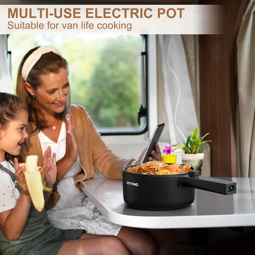 Vista 2 de HYTRIC Olla eléctrica con vaporizador, sartén antiadherente portátil de 1.5 L, cocina eléctrica para carne, huevo, pasta, olla de ramen con doble