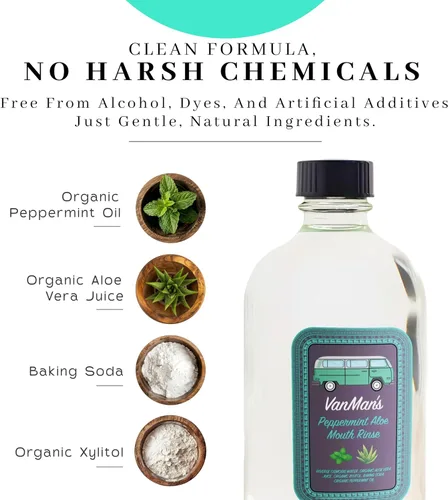 Vista 2 de Vanman's - VanMan's - Enjuague bucal de aloe de menta (8.8 onzas) - Aloe, enjuague bucal remineralizante de menta fresca para la salud