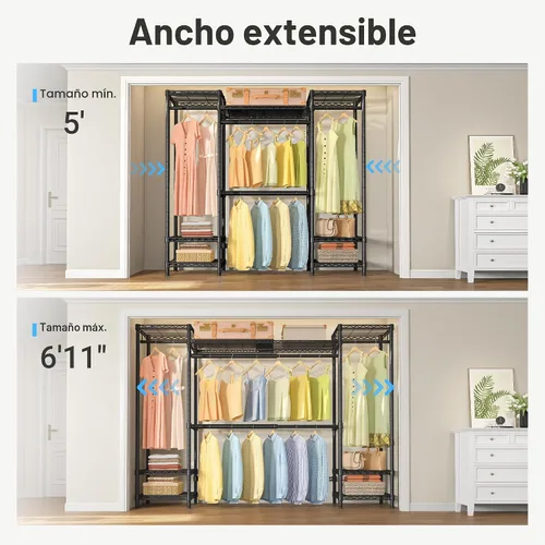 Vista 2 de VIPEK X30 Perchero extensible ajustable de 5 pies a 6 pies 11 pulgadas, capacidad de 950 libras, armario portátil resistente con 4 barras de Negro
