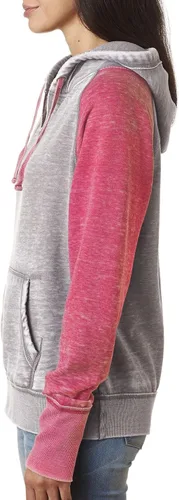 Vista 2 de J. America Sudadera Zen de forro polar con manga raglán y cuello redondo para damas, 8927