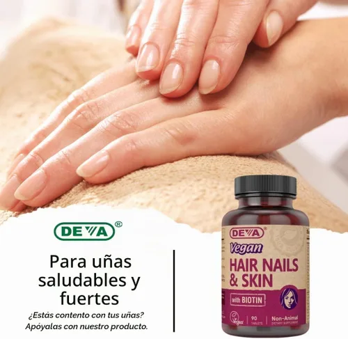 Vista 5 de DEVA Vitaminas y minerales veganos para el cabello, las uñas y la piel con biotina, suplemento, 90 tabletas