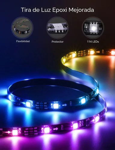 Vista 8 de Govee Retroiluminación LED para TV, tira de luces LED inteligentes RGBIC para televisores de 55 a 65 pulgadas, control de aplicación Bluetooth