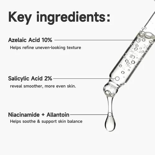 Vista 2 de Ácido azelaico 10% + ácido salicílico 2% suero facial para piel grasa y propensa a manchas, cuidado diario después del brote, suero ligero, 1.0 fl