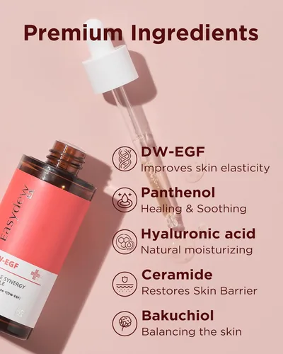 Vista 3 de EASYDEW DW-EGF Peptide Double Synergy Ampolla – Suero facial hidratante intensivo con ácido hialurónico, ceramida, bakuchiol – Piel reafirmante que