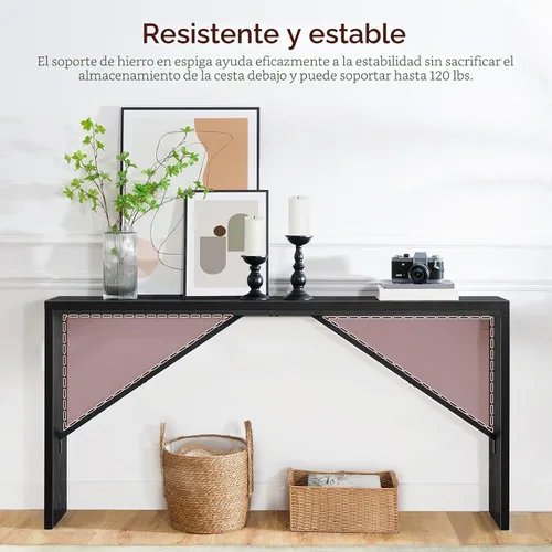 Vista 5 de MAHANCRIS Mesa consola, mesa de sofá de 62.2 pulgadas de largo detrás del sofá, mesa de entrada estrecha, mesa de comedor de granja con marco