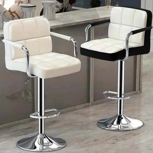 Vista 2 de GIZNXBA Taburetes de bar giratorios de cuero para taburete de cocina, taburetes de bar de altura ajustable con respaldo silla de comedor con / Beige
