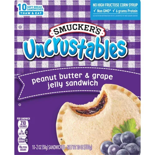 Vista 5 de Smucker's Uncrustables - Sándwiches de mantequilla de maní y jalea de uva, 2 onzas cada uno, 60 unidades a granel - Frozen Grab N Go Kids Snacks