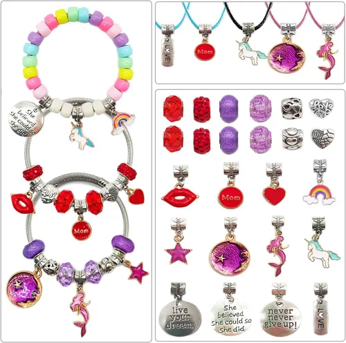 Vista 4 de leitait Kit de Fabricación de Pulseras de Juguetes para Niñas - Kit de Fabricación de Joyas con Dijes de 3000 Piezas, Rellenos para Canasta