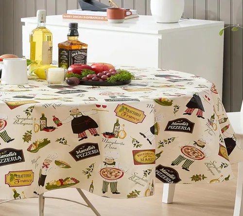 Vista 11 de Newbridge Mantel rectangular de vinilo de 52 x 70 pulgadas con reverso de franela, bistró chef italiano, chef novedoso para interiores y exteriores