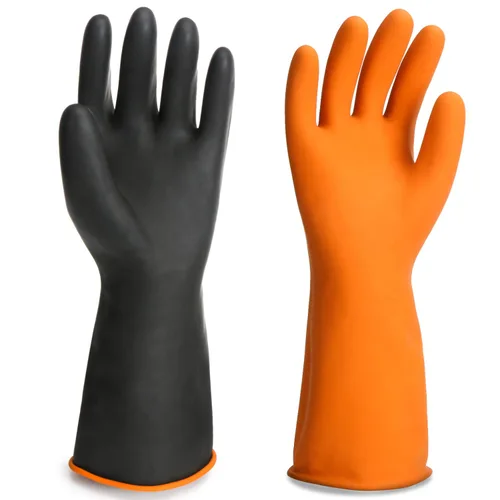 Vista 12 de Guantes Resistentes a Productos Químicos, 14" de Largo Negro Impermeables Resistentes a Álcali/Ácido/Aceite Reutilizables Guantes de Goma