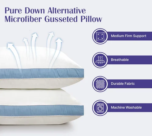 Vista 2 de ROYALE LINENS Juego de 2 almohadas de tamaño estándar, almohada de cama para dormir, almohada refrescante para dormir de espalda, estómago