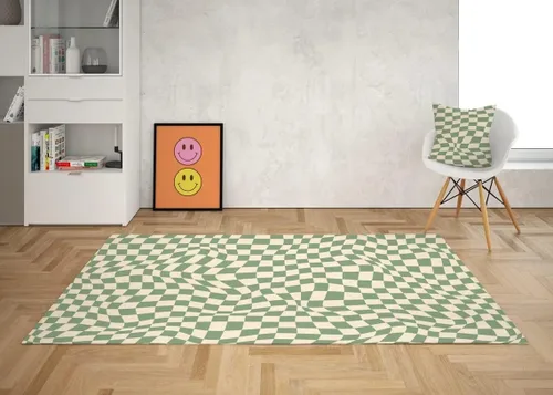 Vista 25 de Alfombra ondulada azul única con diseño de cuadros para sala de estar, extra grande, lavable a máquina, alfombra de pasillo de cocina, alfombra