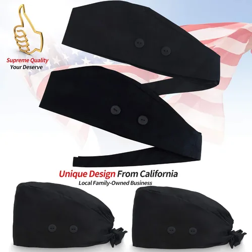 Vista 6 de ABAMERICA Gorras de trabajo con botón y banda para el sudor, sombreros de trabajo ajustables para mujeres y hombres, talla única