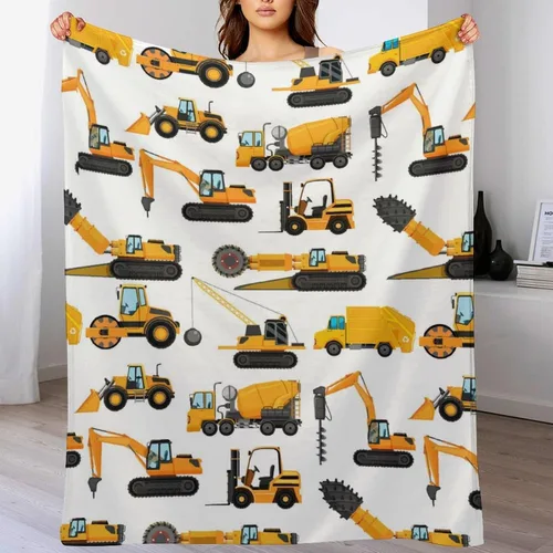 Vista 7 de Manta de construcción de excavadoras, regalos para amantes de los camiones amarillos de 40 x 50 pulgadas para niños, manta de forro polar de diseño