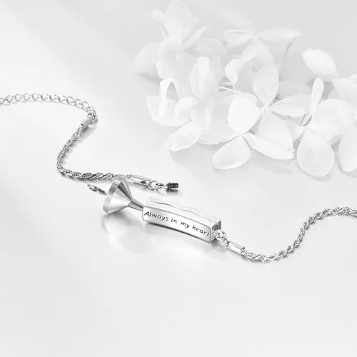 Vista 4 de ONEFINITY Pulsera de urna para cenizas, plata de ley 925, concha de abulón, colibrílibélulamariposagirasol, joyería de cremación para cenizas
