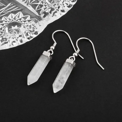 Vista 6 de Pendientes colgantes de plata de ley 925 con cuarzo blanco auténtico para mujer
