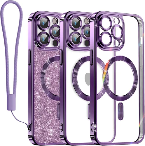 Vista 55 de Meifigno - Funda diseñada para el iPhone 16 Pro de 6.3", [Tarjeta de purpurina y correa para la muñeca] [Compatible con MagSafe]
