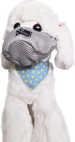 Vista 5 de Bozal para mascotas, cubierta protectora para la boca del perro, transpirable, antimordeduras, ajustable, bozal antivaho para perros pequeños y Gris