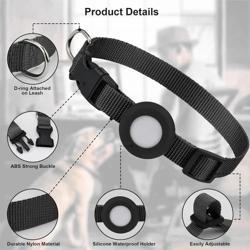 Vista 3 de Compatible con collar de perro Airtag, collar de perro ajustable con hebilla de cierre rápido duradera, collar de perro de nailon de imitación