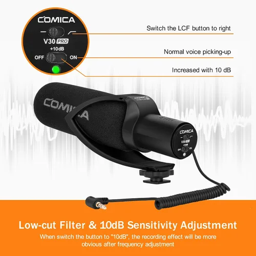 Vista 6 de COMICA CVM-V30PRO Micrófono de escopeta, micrófono de video profesional súper cardioide con soporte de choque, kit de micrófono de cámara